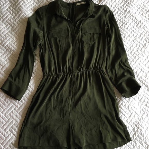 Alice + Olivia Pants - Alice + Olivia Army Green Silk Romper 6